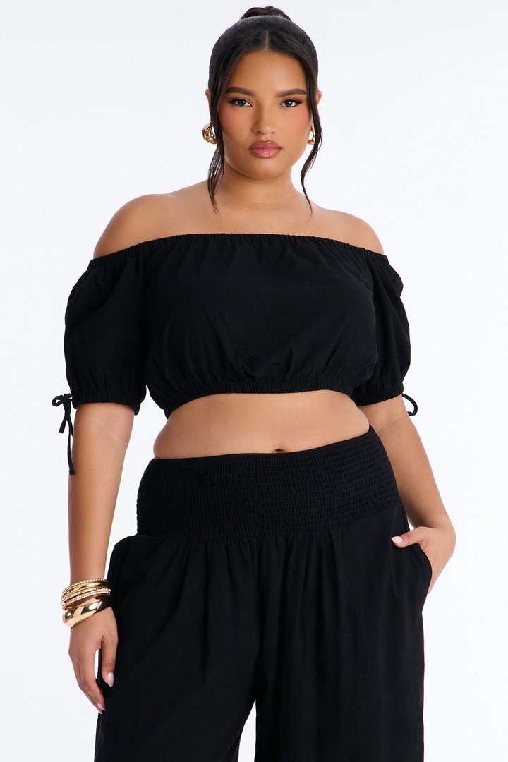 Chrissie Linen Smocked Pant Set - Black