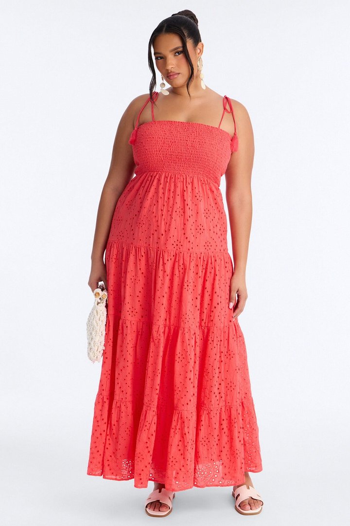 Keep It Casual Eyelet Maxi Dress - Coral