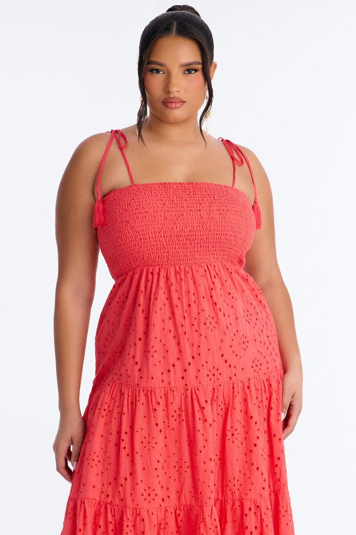 Keep It Casual Eyelet Maxi Dress - Coral
