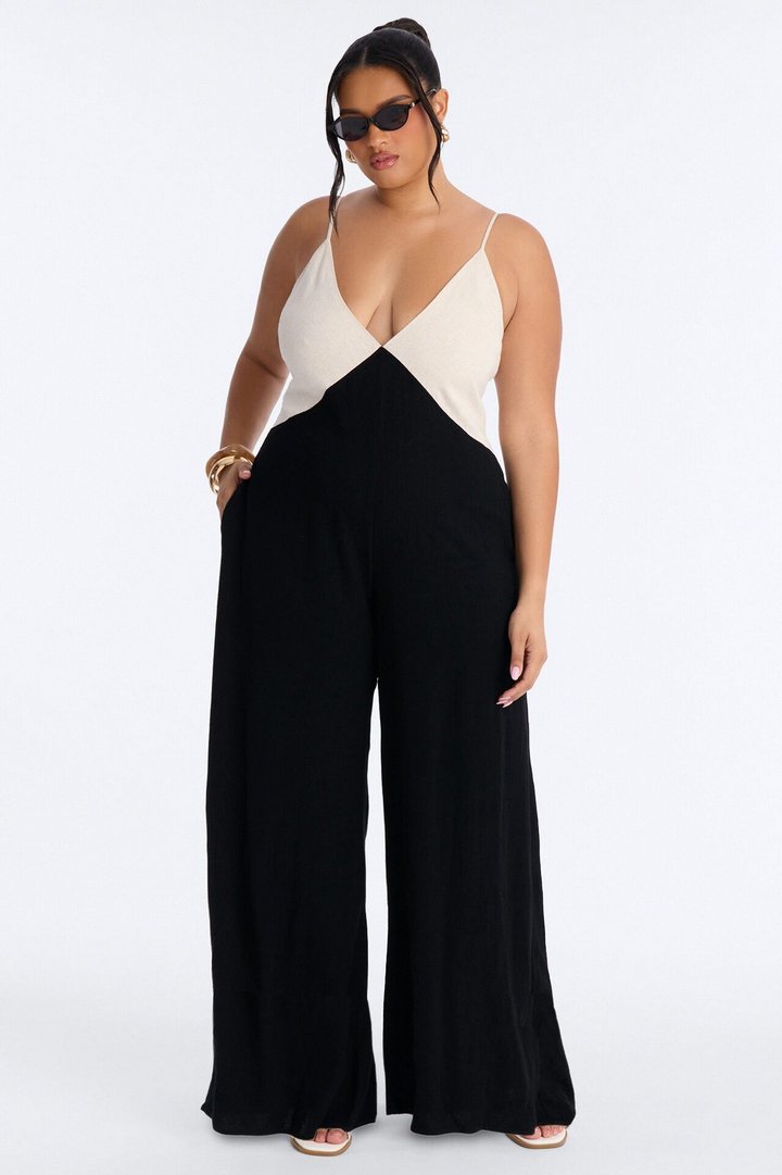 Katya Linen Wide Leg Jumpsuit - Black