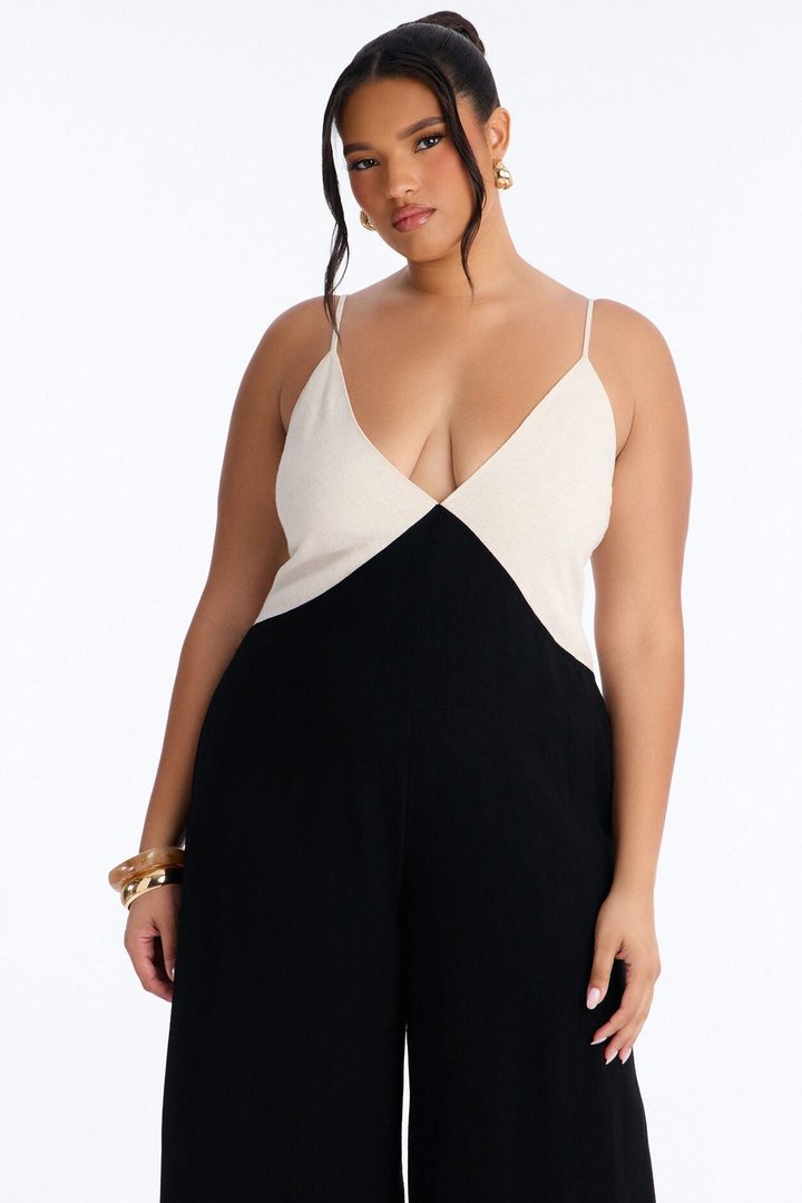 Katya Linen Wide Leg Jumpsuit - Black