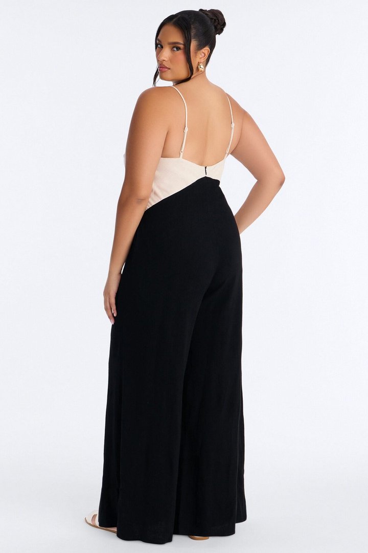 Katya Linen Wide Leg Jumpsuit - Black