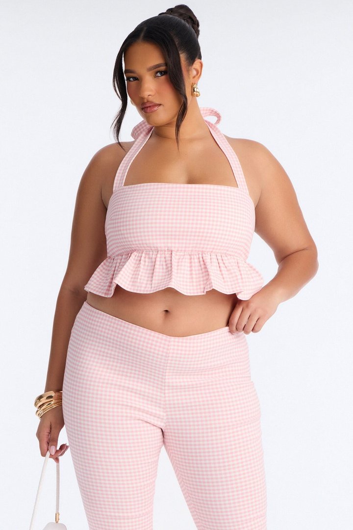Dorothy Darling Ruffle Trim Gingham Capri - Pink