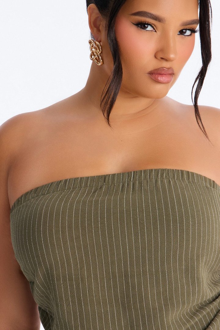 Carolina Linen Pinstripe Maxi Skirt Set - Olive
