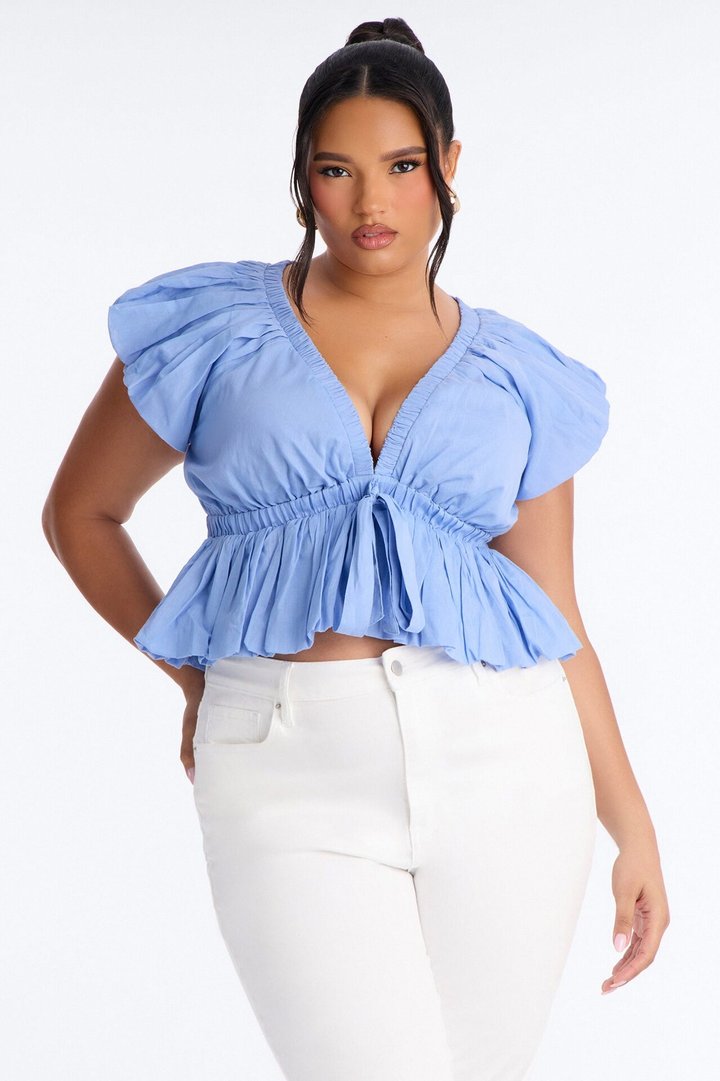 Summer Delight Ruched Top - Blue