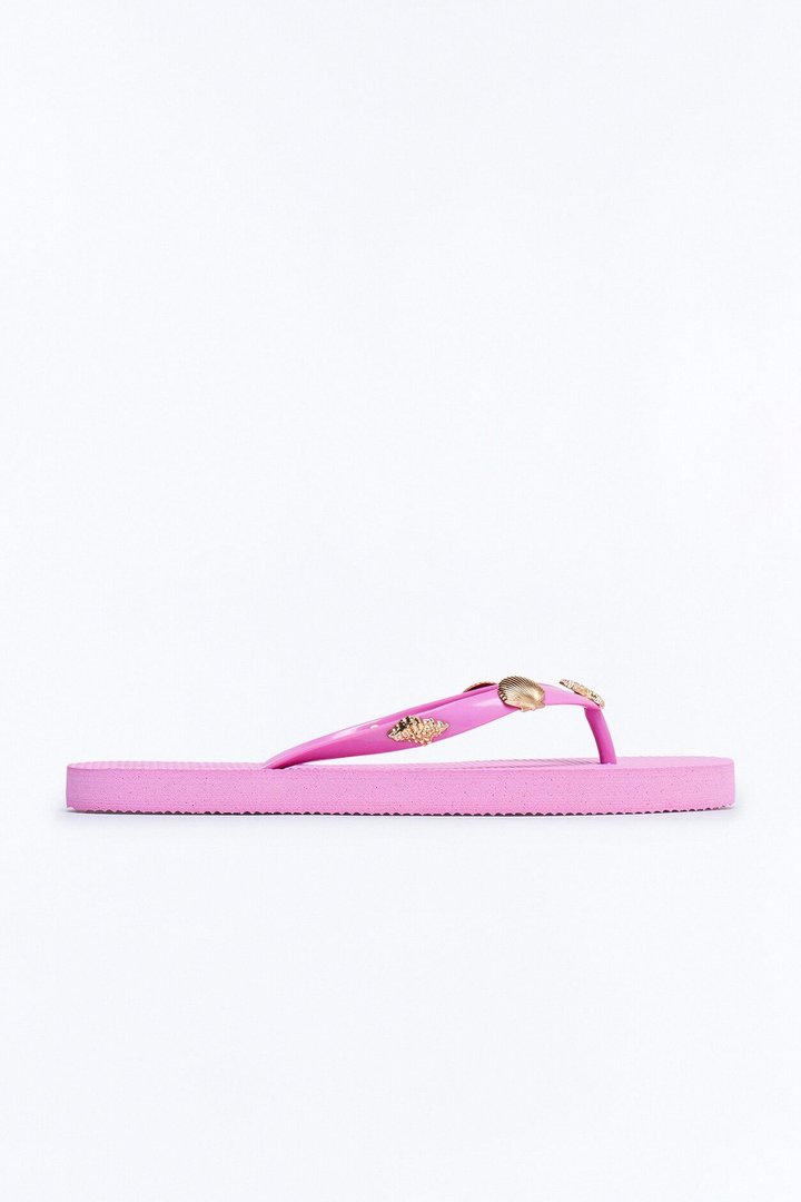 Beachy Hardware Flip Flops - Fuchsia