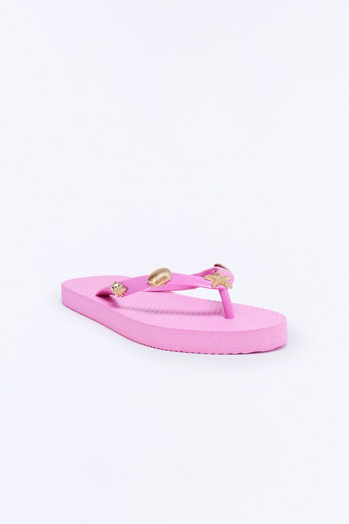 Beachy Hardware Flip Flops - Fuchsia