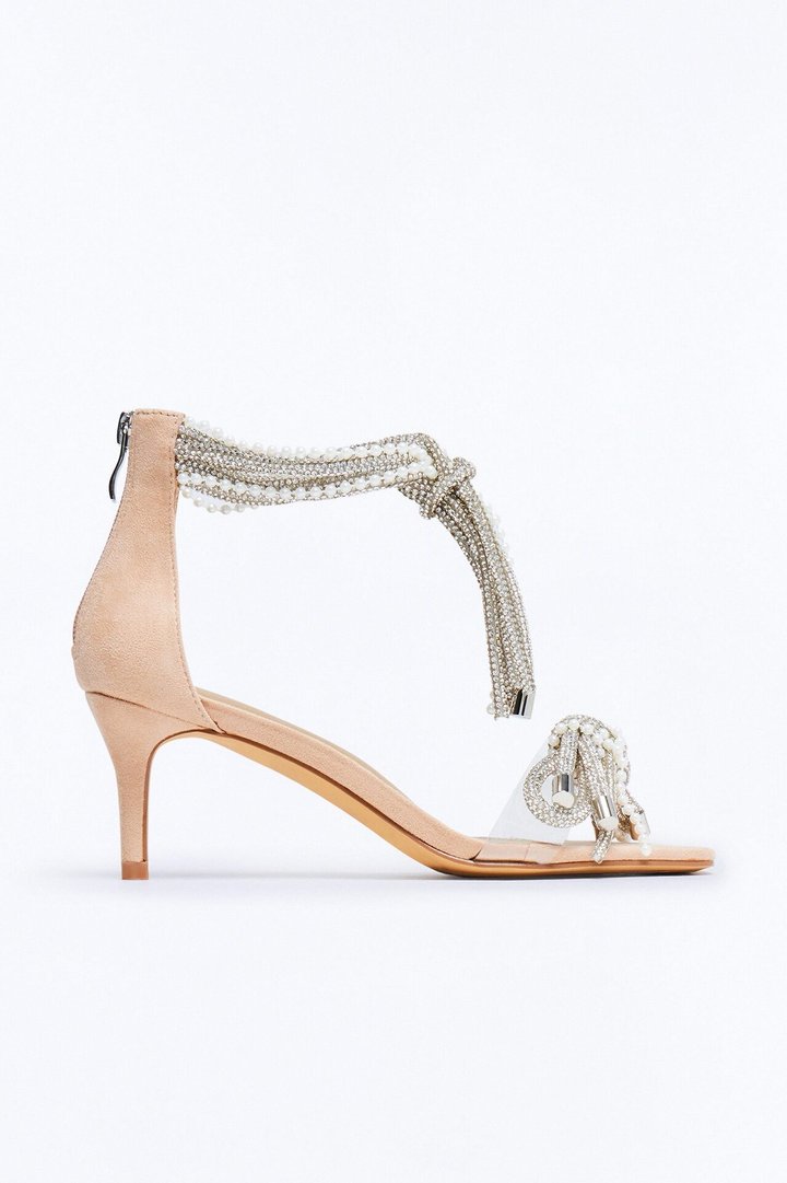 Fina Rhinestone Embellished Heels - Beige