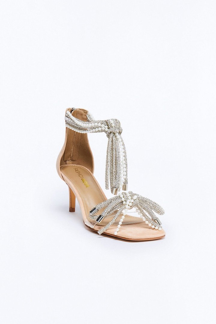 Fina Rhinestone Embellished Heels - Beige