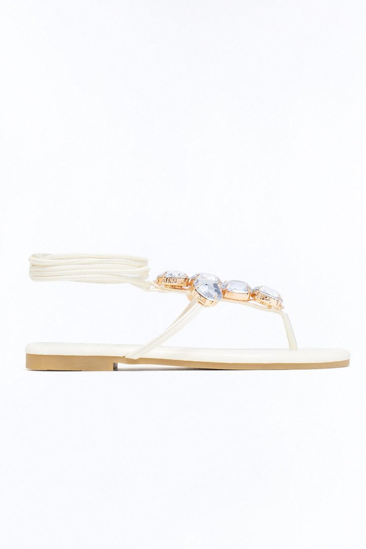 Gems Wrap Up Sandals - Cream