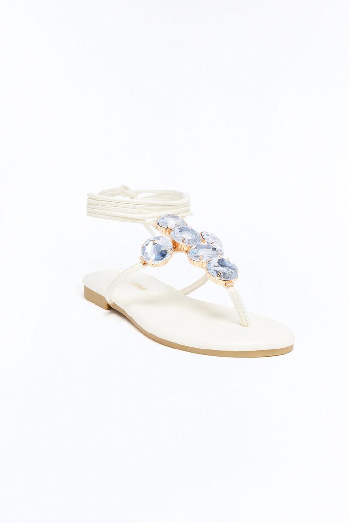 Gems Wrap Up Sandals - Cream