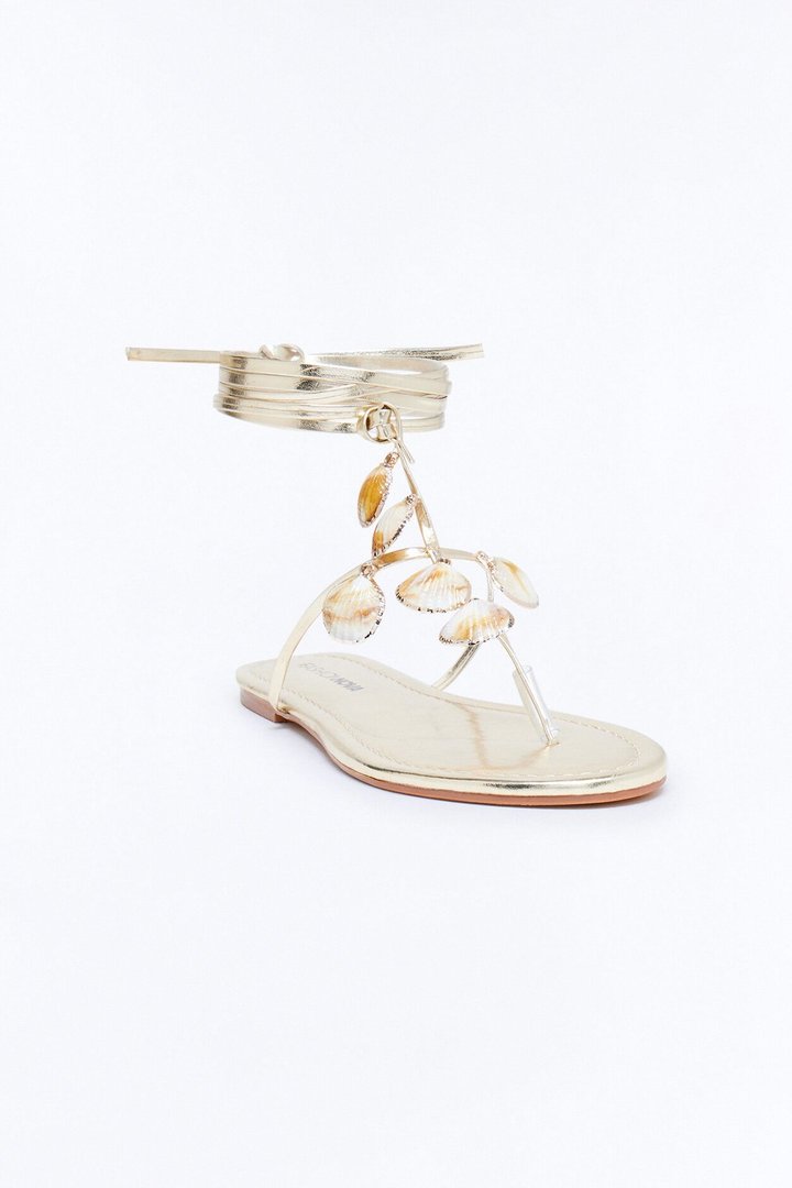 Mediterranean Seashell Wrap Up Sandals - Gold
