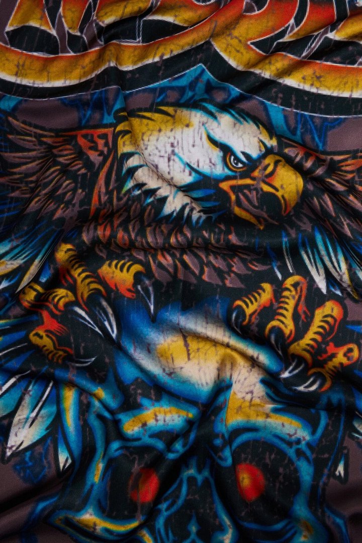 Free Bird Eagle And Skull Large Satin Bandana - Brown