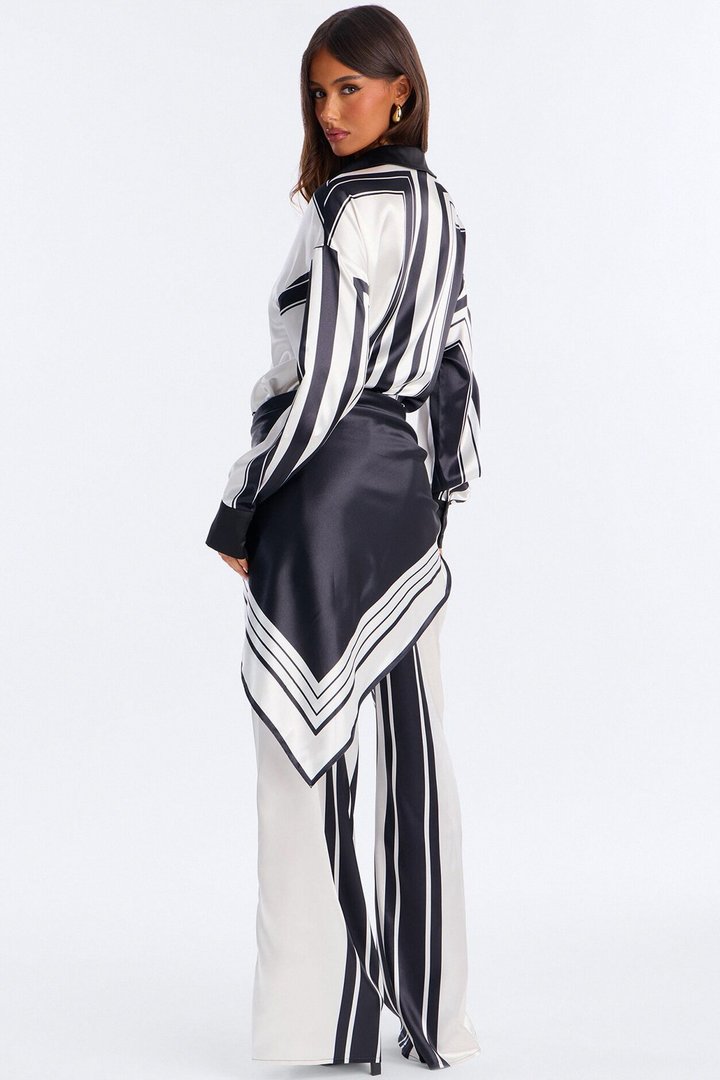 Amara Geometric Satin Pant Set - Black/White