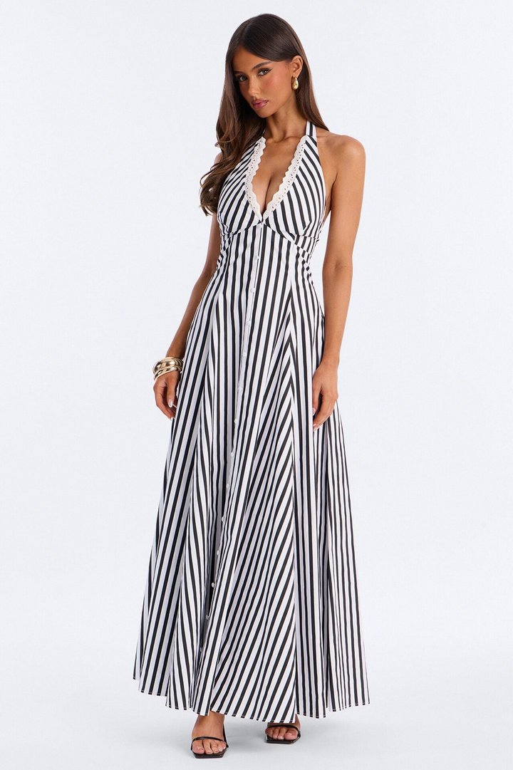 Casual Chemistry Poplin Maxi Dress - Black/White