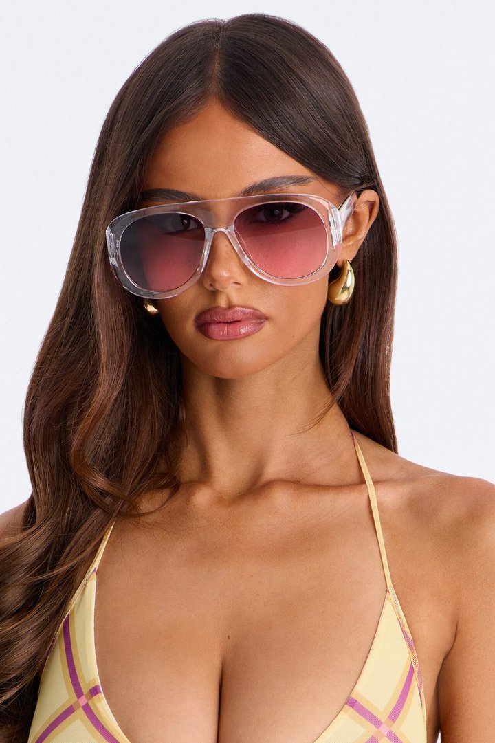 Glossy Gaze Sunglasses - Clear/Pink