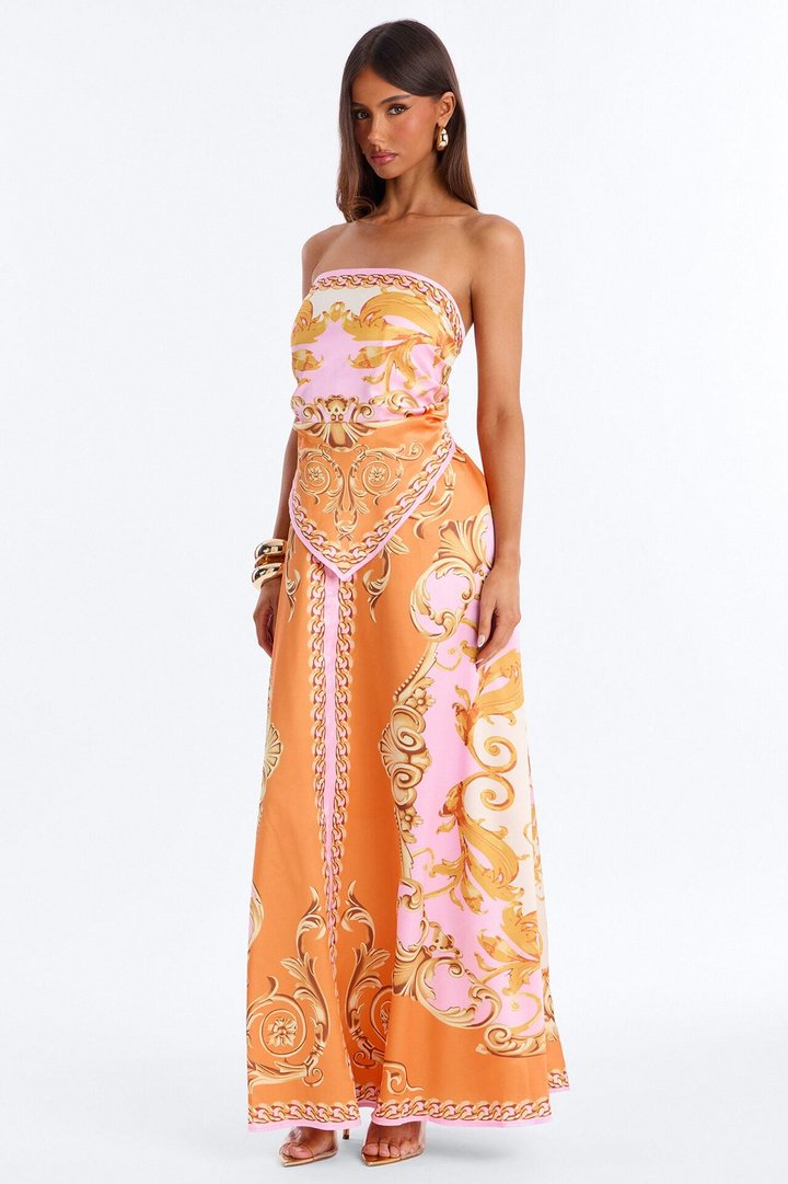 Kimberly Printed Hankerchief Maxi Dress - Orange/combo