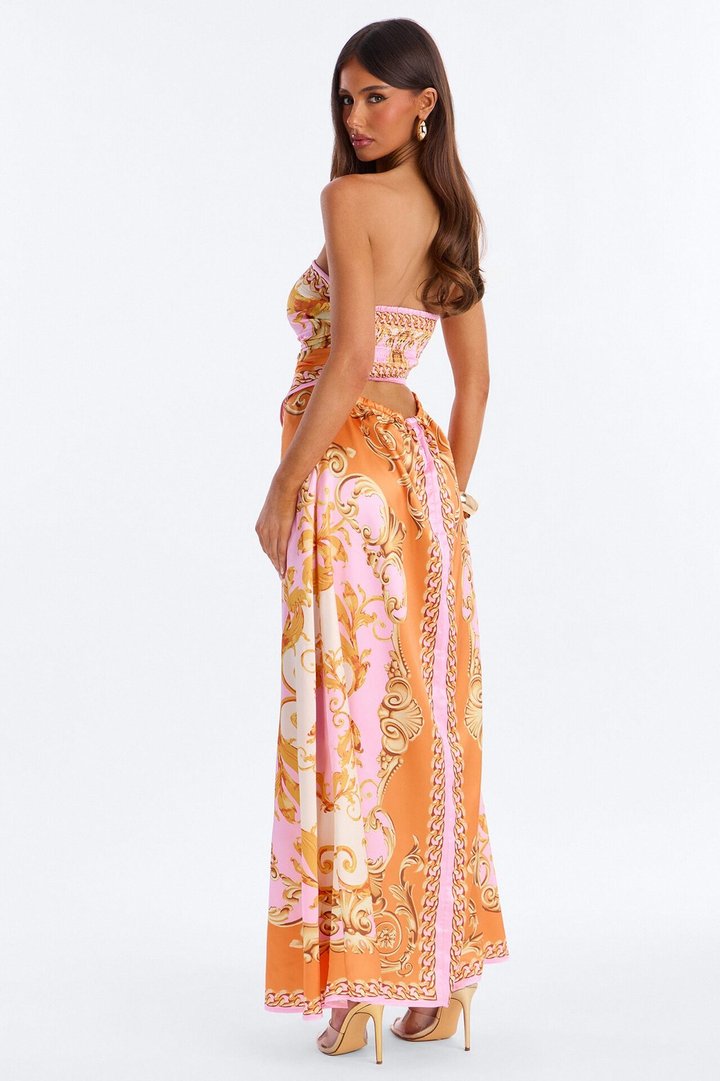 Kimberly Printed Hankerchief Maxi Dress - Orange/combo