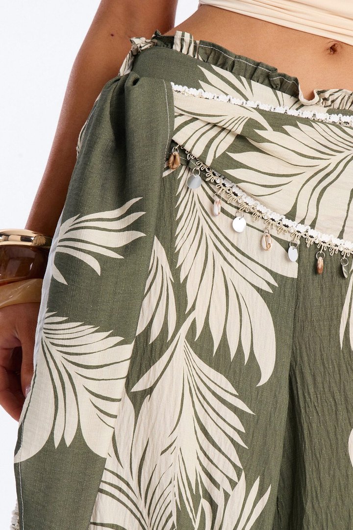 On Boho Mode Embellished Scarf Wrap Low Rise Pant - Green/combo