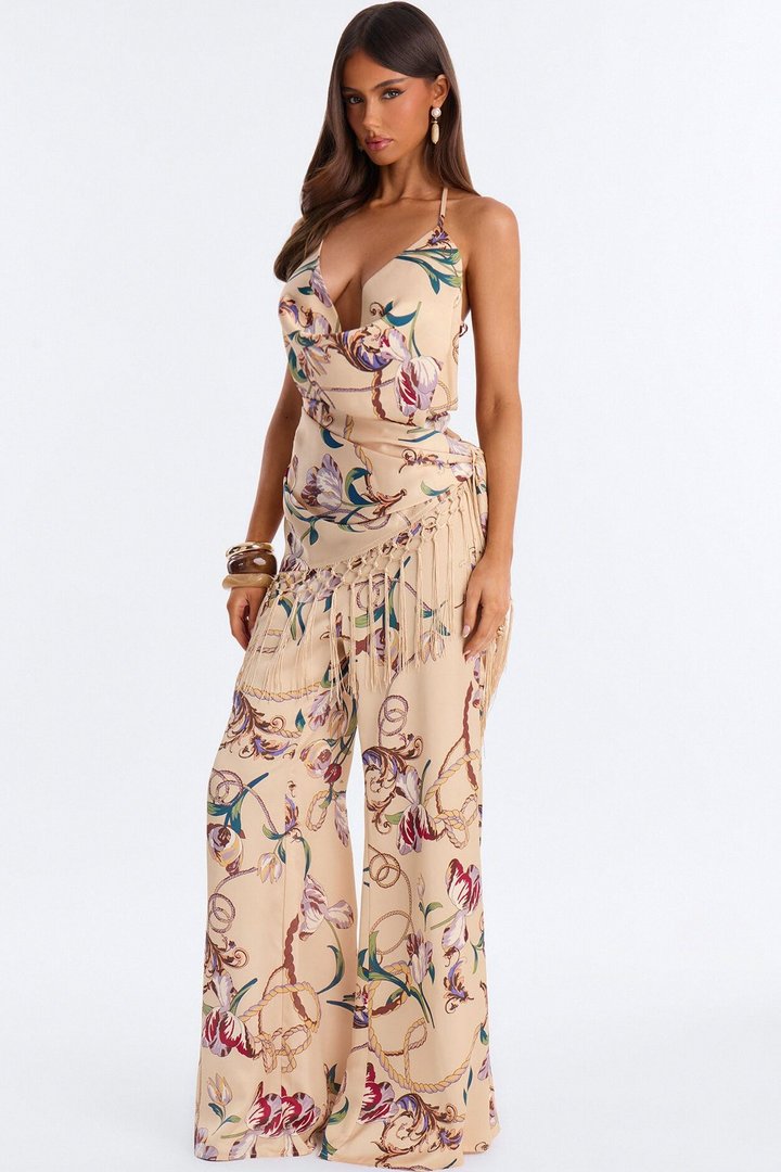 Talia 2 Piece Satin Waist Scarf Jumpsuit - Peach