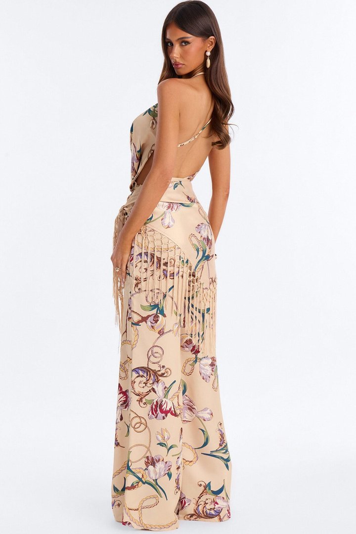 Talia 2 Piece Satin Waist Scarf Jumpsuit - Peach