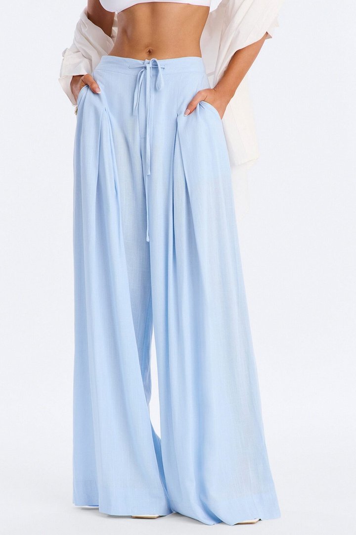 Karianna Linen Blend Wide Leg Pant - Light Blue
