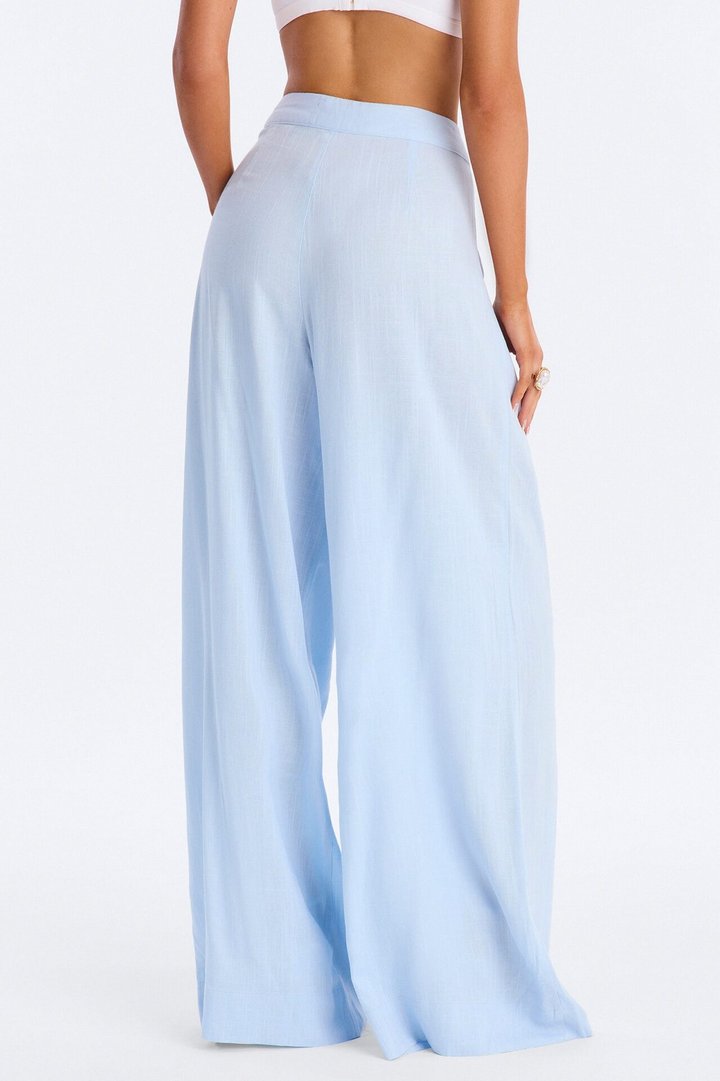 Karianna Linen Blend Wide Leg Pant - Light Blue
