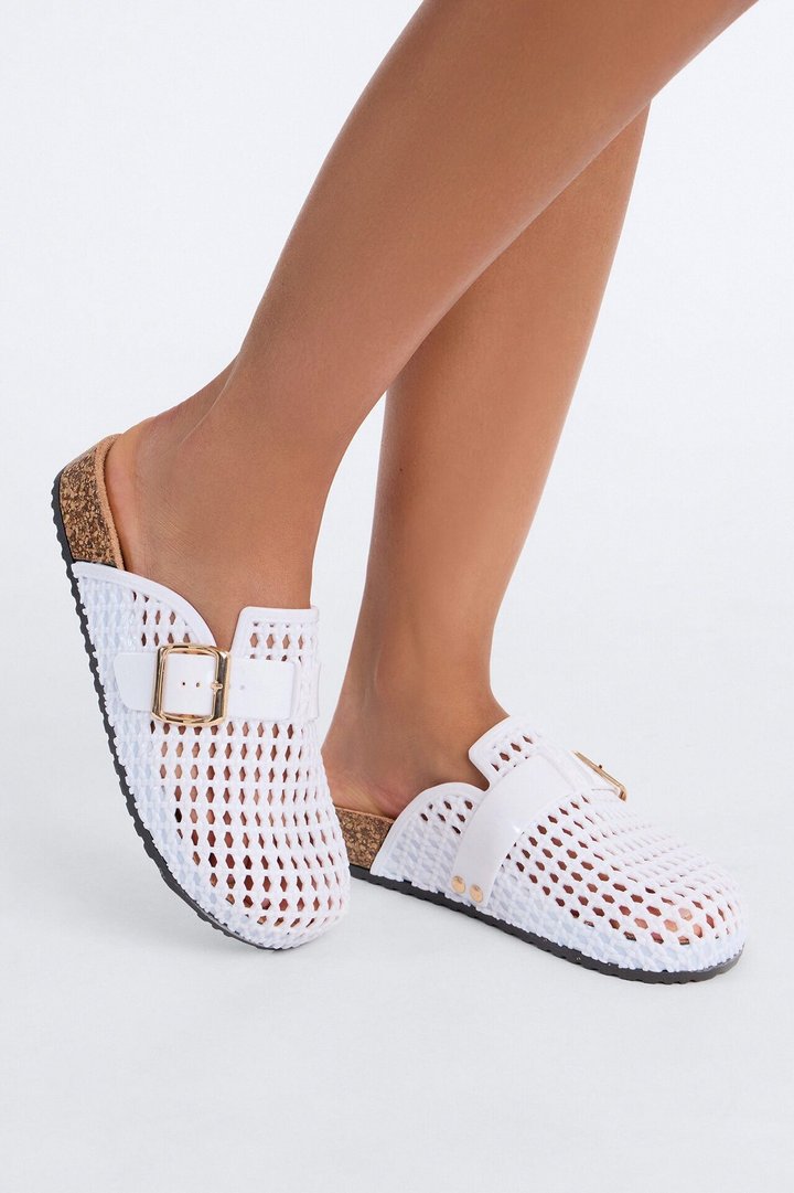 Anny Buckle Jelly Slides - White