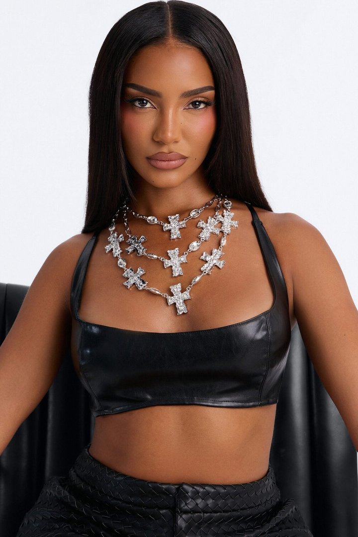 Covered In Crosses Layered Necklace - Silver