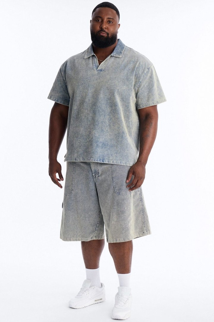 Ohio Corduroy Johnny Collar Polo - Blue
