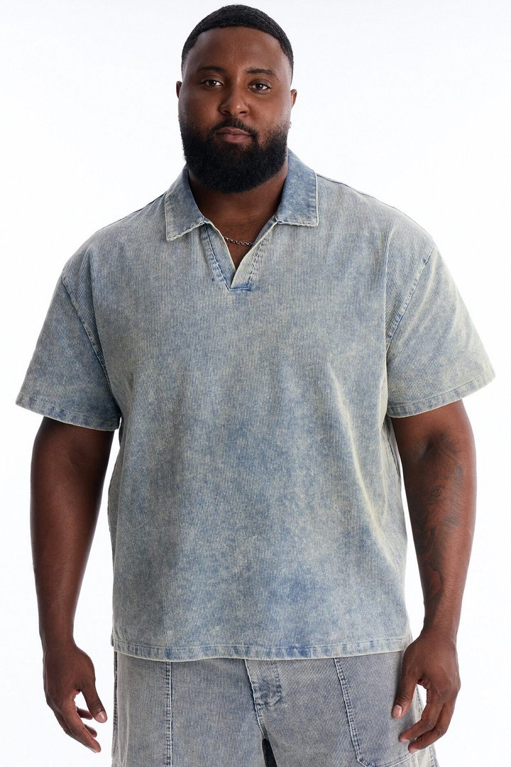 Ohio Corduroy Johnny Collar Polo - Blue