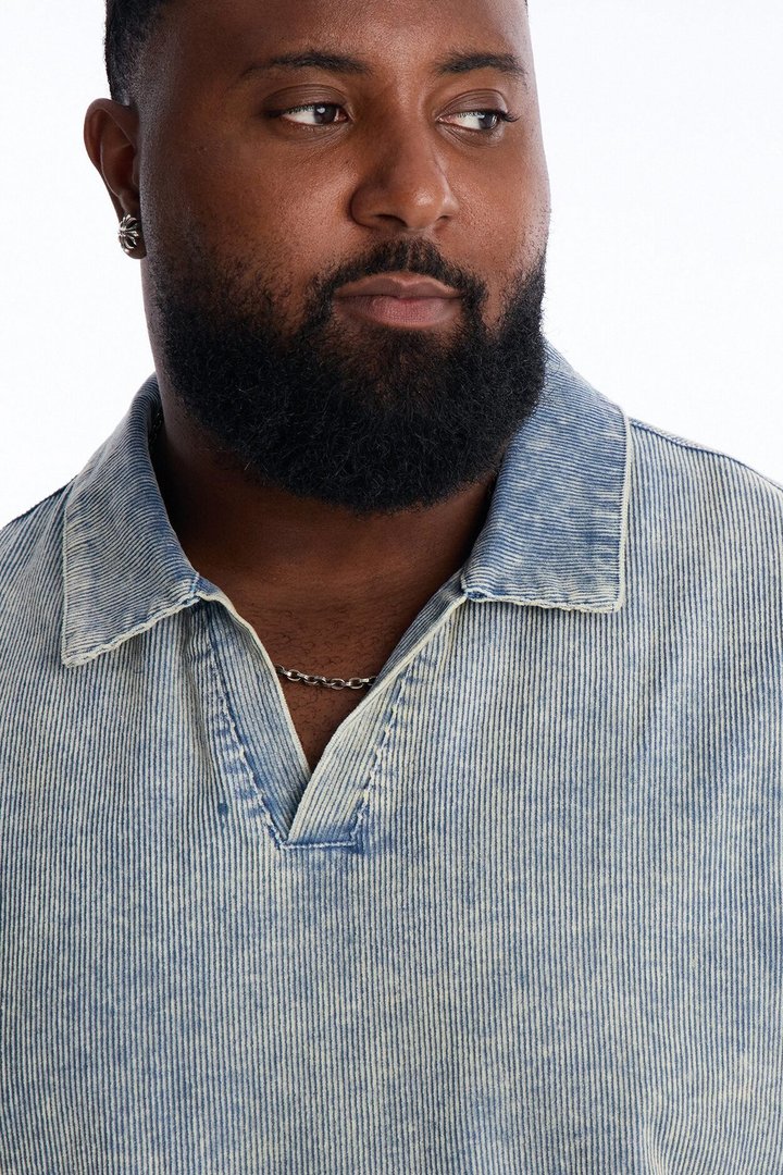 Ohio Corduroy Johnny Collar Polo - Blue
