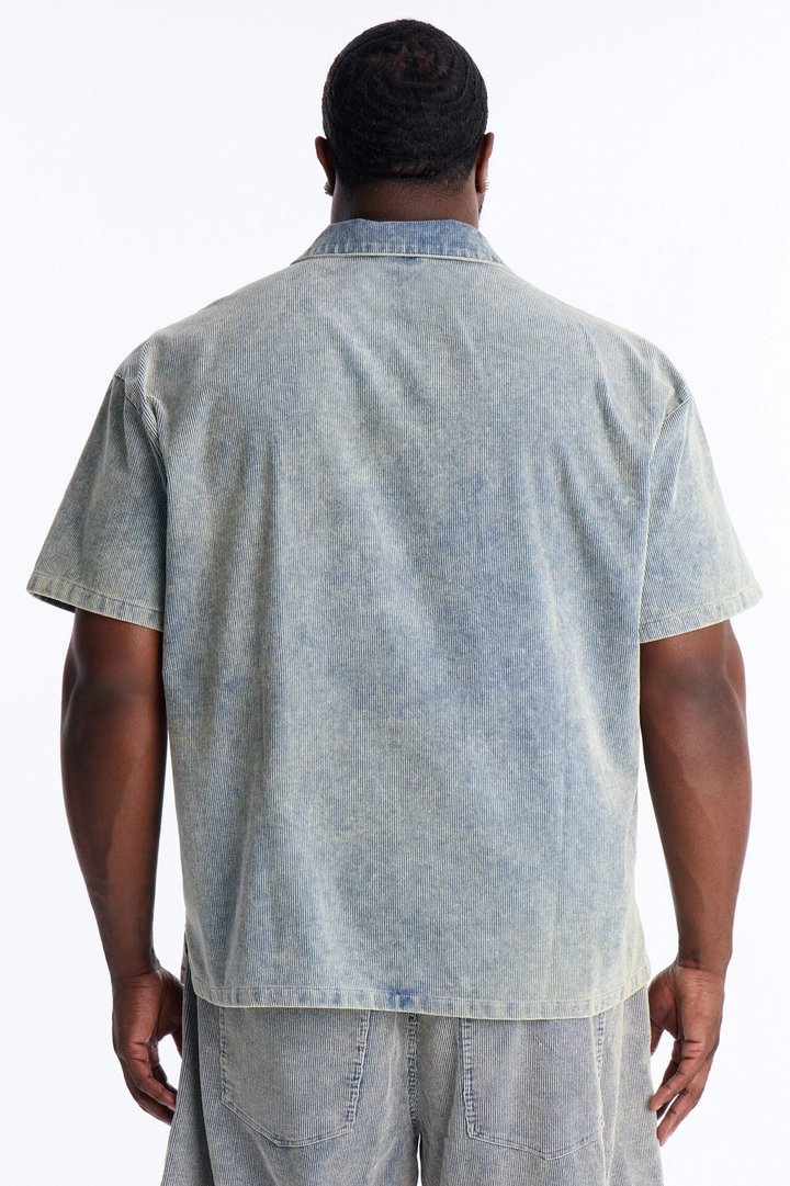 Ohio Corduroy Johnny Collar Polo - Blue