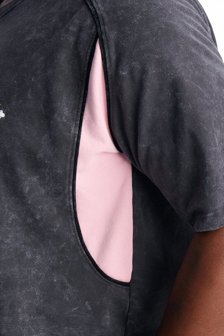Sacred Embroidery Paneled Fleece Tee - Black
