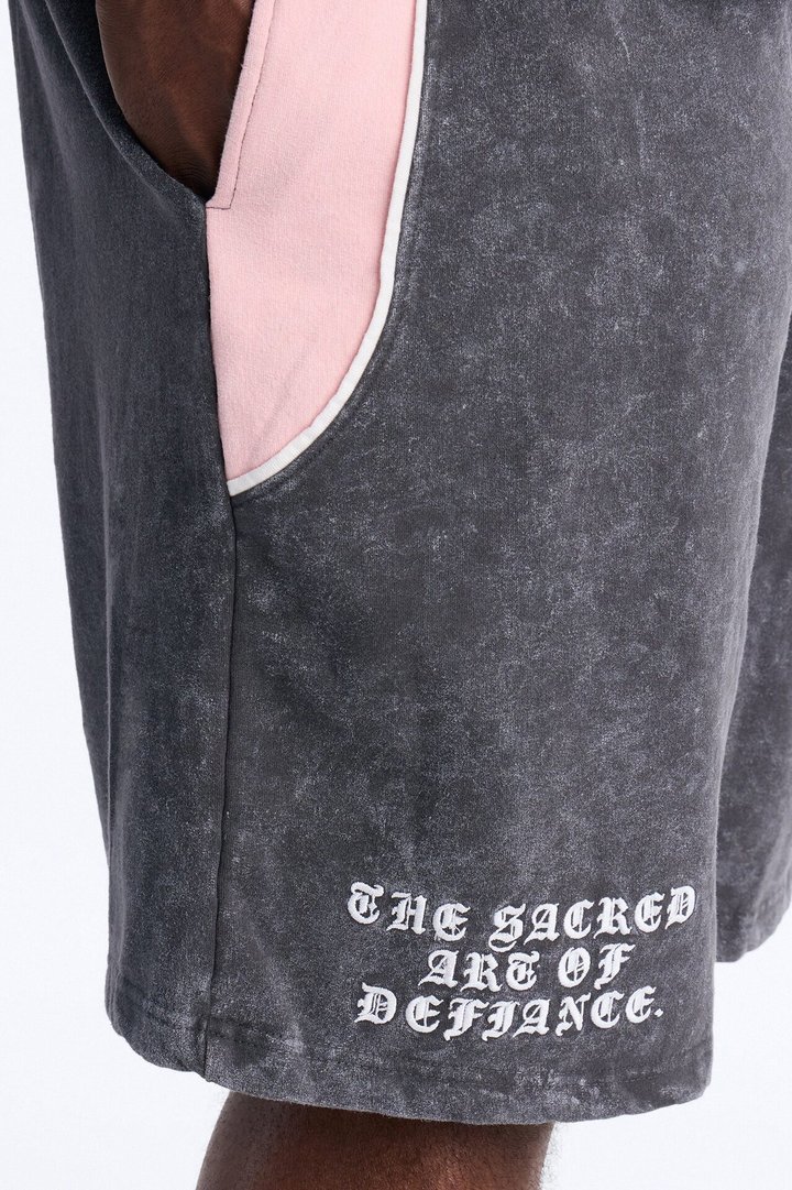 Sacred Embroidery Paneled Sweatshorts - Black