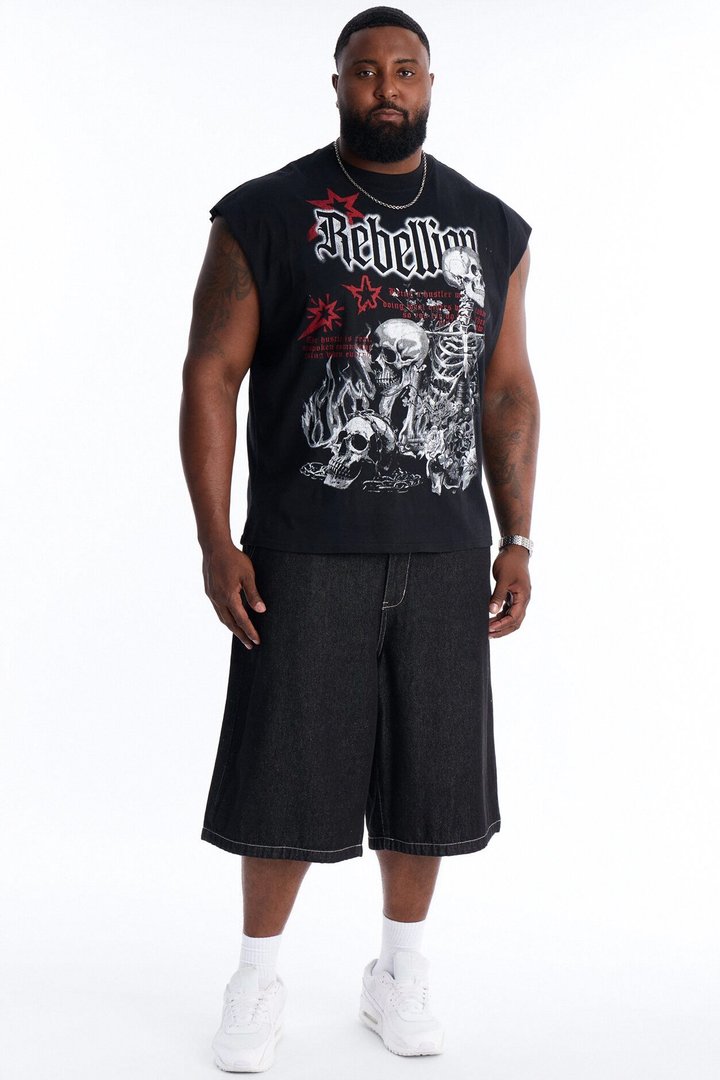Rebellion Oversized Muscle Tee - Black