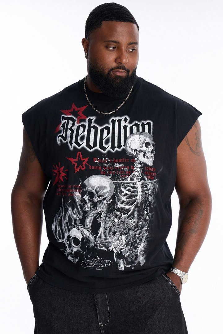 Rebellion Oversized Muscle Tee - Black