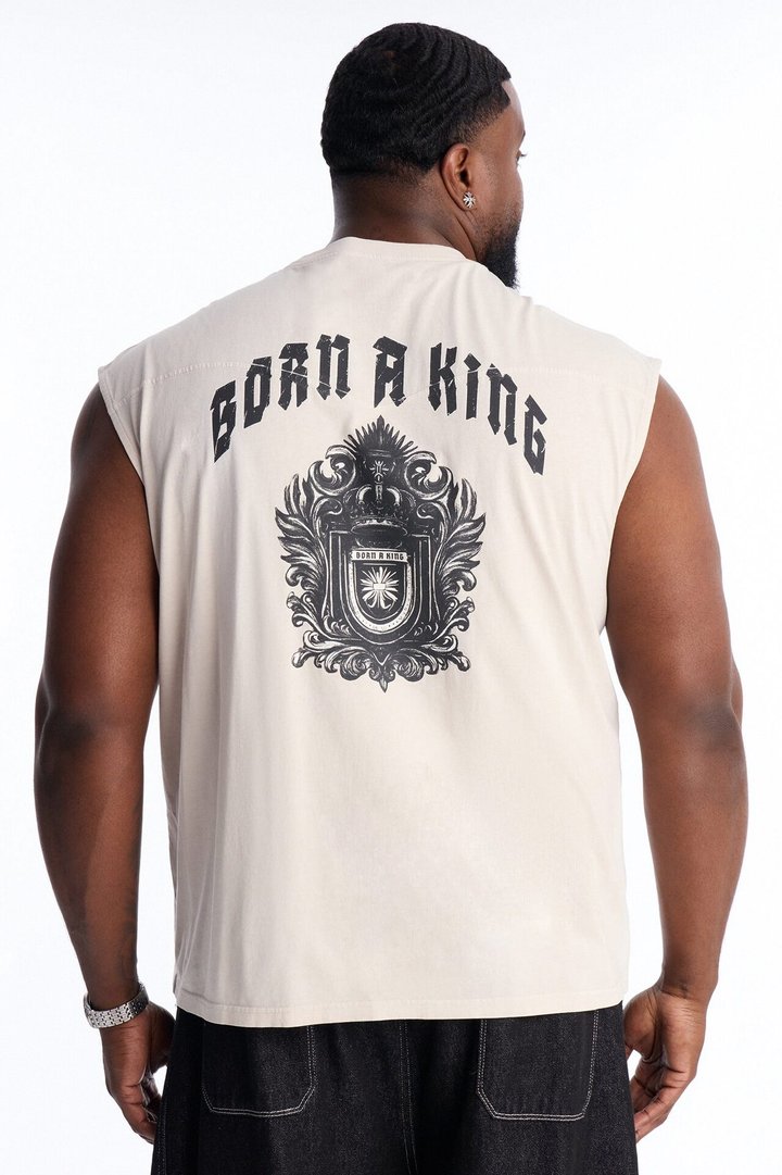 Born A King Vintage Muscle Tee - Charcoal