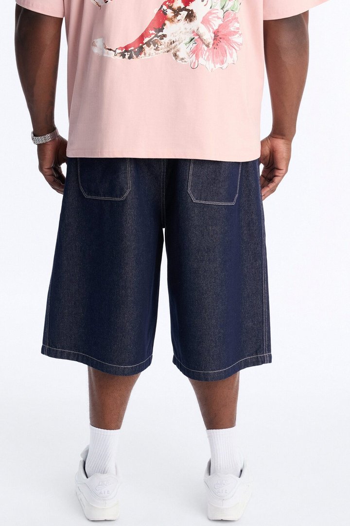 Classic Cuff Baggy Denim Short - Dark Wash