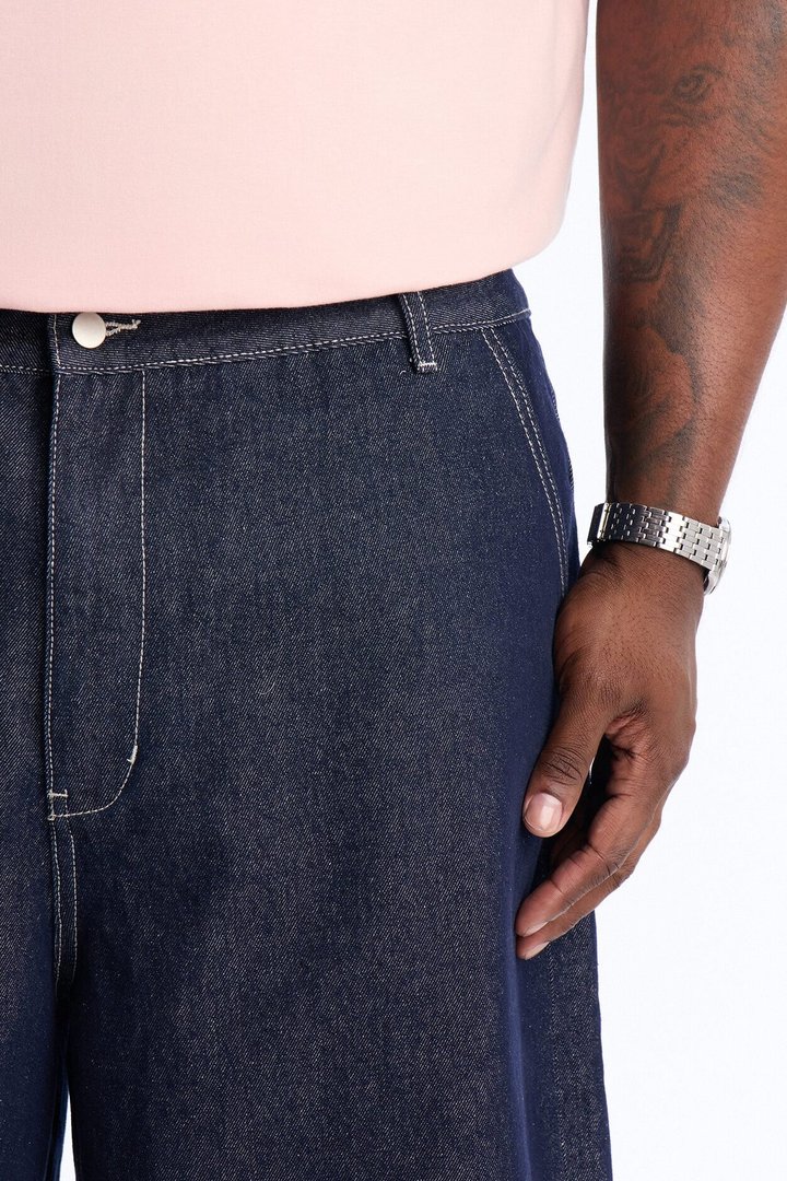 Classic Cuff Baggy Denim Short - Dark Wash