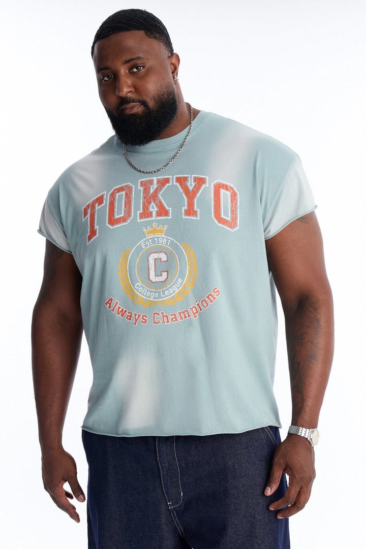 Tokyo Champs Vintage Muscle Tee - Light Blue