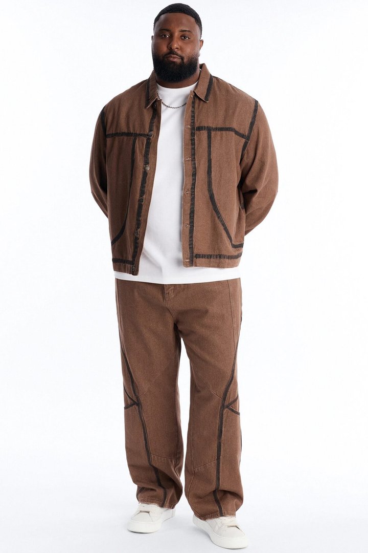 Seeing Lines Denim Trucker Jacket - Brown