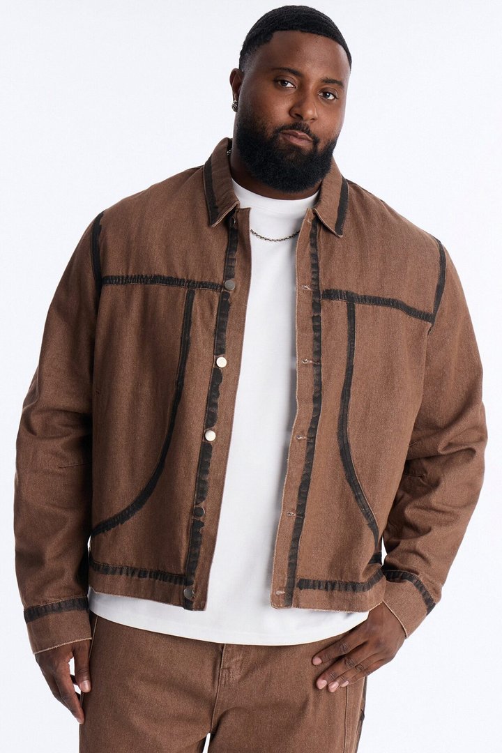 Seeing Lines Denim Trucker Jacket - Brown