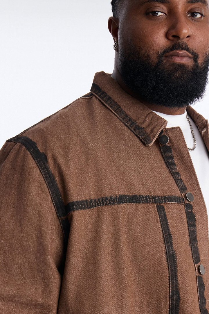 Seeing Lines Denim Trucker Jacket - Brown