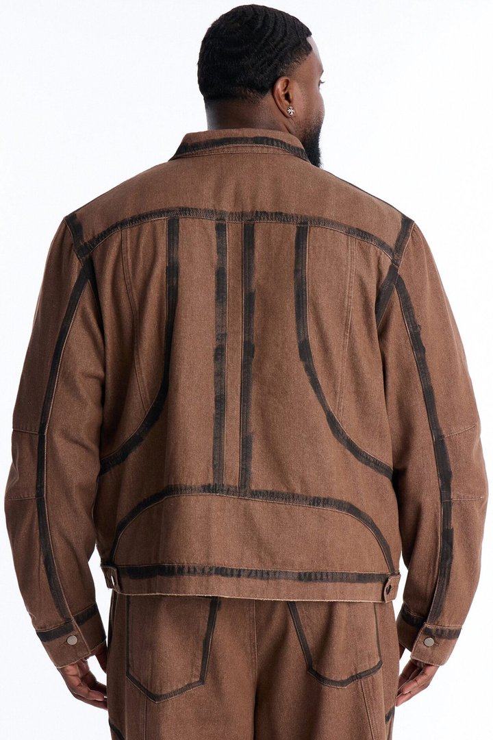 Seeing Lines Denim Trucker Jacket - Brown