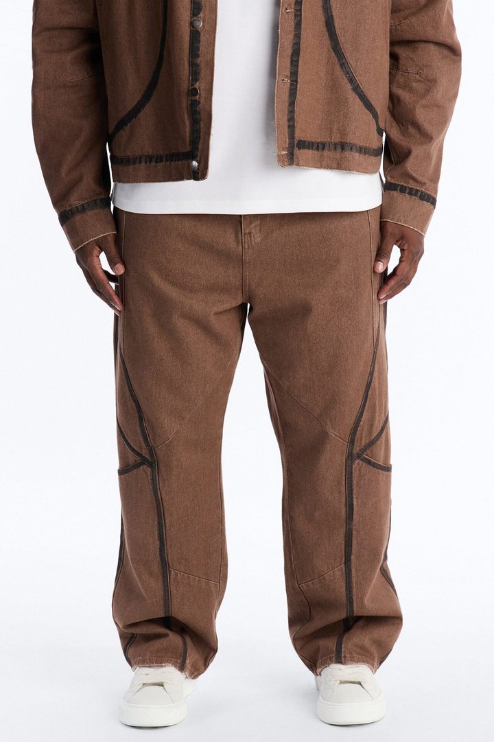 Seeing Lines Baggy Jeans - Brown