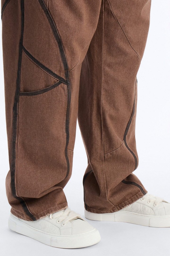 Seeing Lines Baggy Jeans - Brown