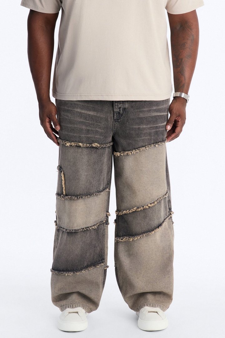 Baggy Fray Zone Jeans - Grey