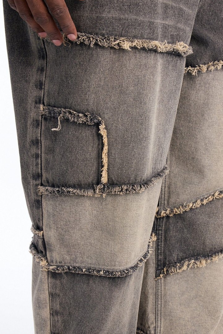 Baggy Fray Zone Jeans - Grey
