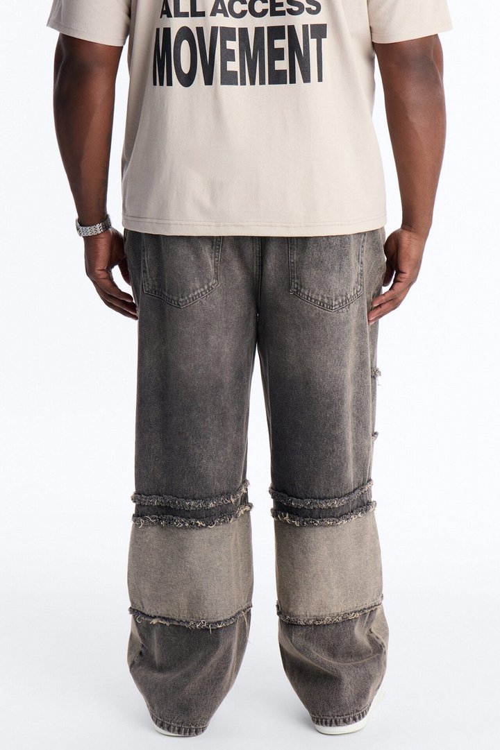 Baggy Fray Zone Jeans - Grey